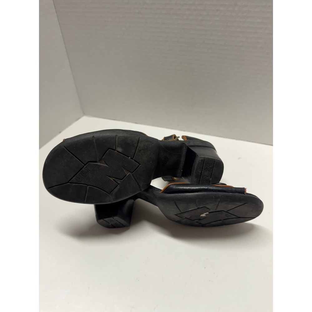 M2 by Miz Mooz Black Leather Ankle Strap Block Heel Sandals Button Detail 6.5 37 - Picture 6 of 11